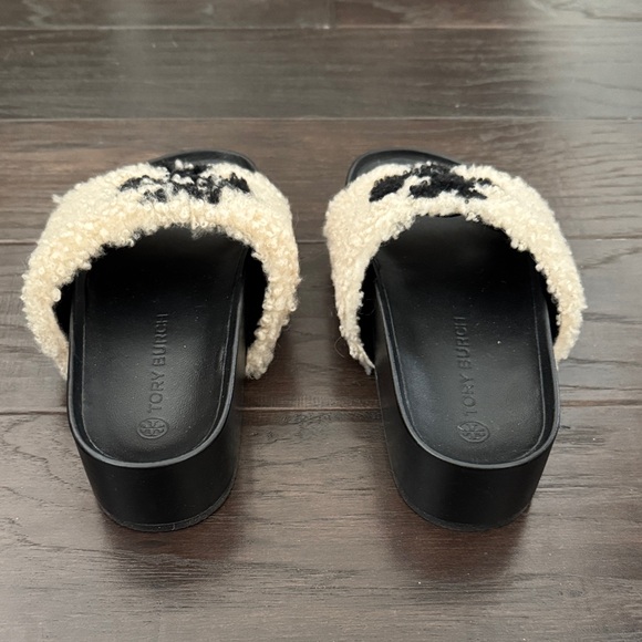 Tory Burch Cream and Black Fuzzy Slides - Picture 3 of 5